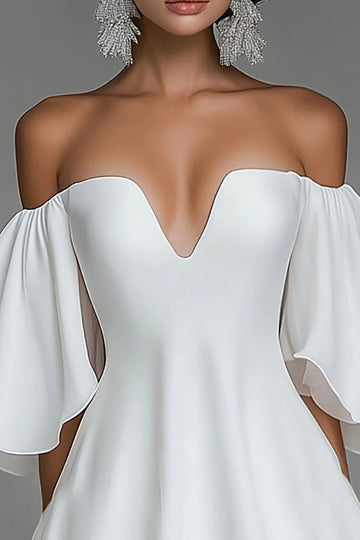 White Chiffon A Line Off the Shoulder Short Graduation Dress